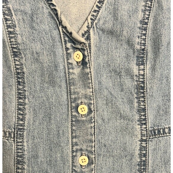 MADEWELL Blue Denim Chambray A-Line Mini Dress Puff Sleeve Button Front 00 XS - Picture 3 of 8